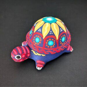 Hand-Painted Mexican Pottery Folk Art Turtle Trinket Box